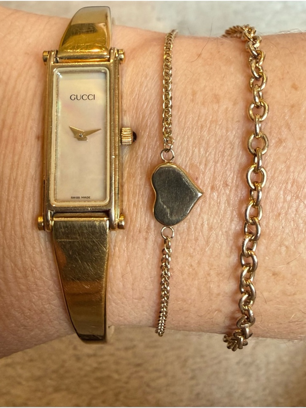 Gucci Gold-Tone Rectangular Mother-of-Pearl Bangle Watch - Picture 7 of 9